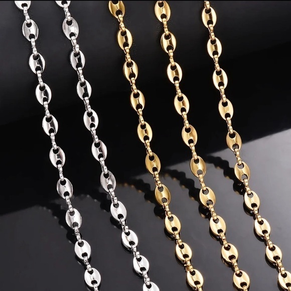 18K White Gold Plated 24” Coffee Bean Pig Nose Chain Necklace - Picture 3 of 4